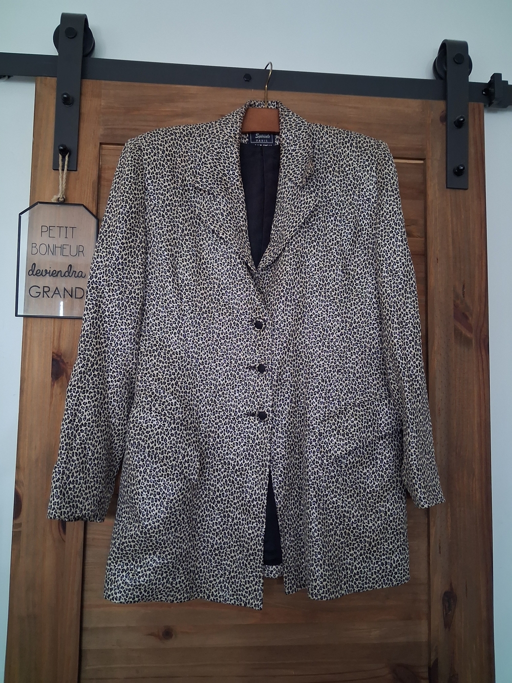 Vintage Leopard Print Blazer Women's Black and Cream Leopard Made In France